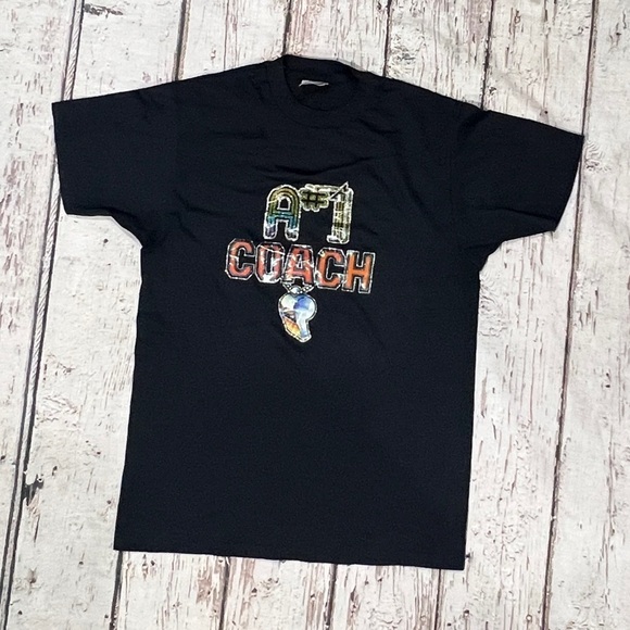 Vintage 80s A#1 Coach Blue Single Stitch Crewneck 1980s Graphic Tshirt - Picture 1 of 5